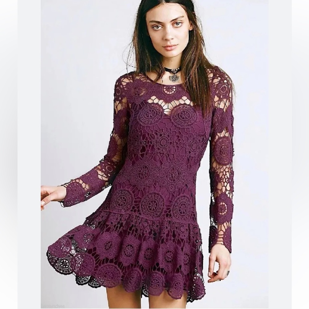 Free People Plum Crochet Lace Mini Dress